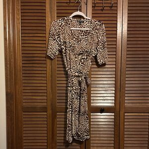 INC International Concepts Leopard Print Wrap Midi Dress | Petite Medium